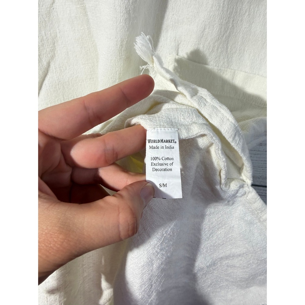 World Market S/M White Embroidered Cotton Dress Lagenlook Relaxed Boho Earthy - Picture 6 of 7